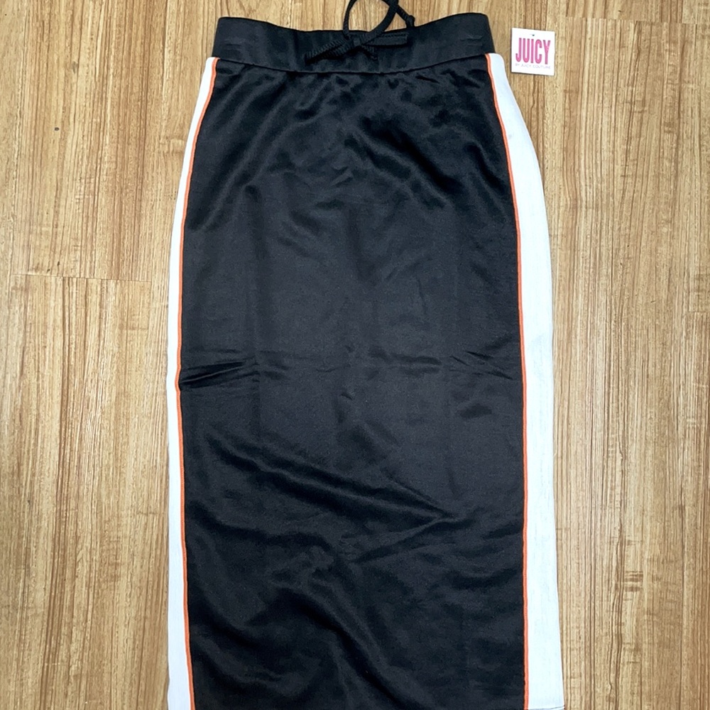 Juicy Couture Pitch Black Tricot Black & Orange Midi Skirt XS NWOT